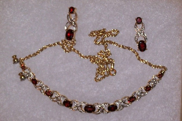 Sarah Coventry Ruby Rhinestone Necklace Set