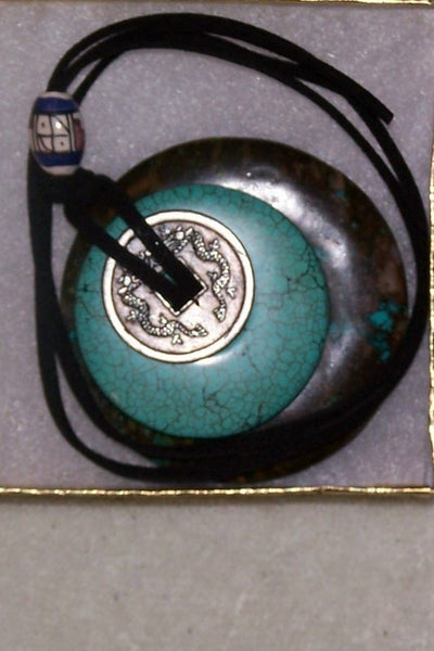 Turquoise and Magnesite Donut Pendant