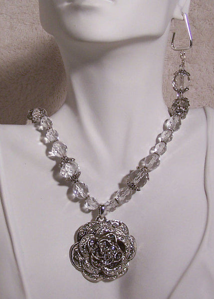 Crystal with Silver Rose Necklace Set