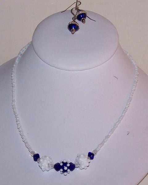 Cobalt Blue and White Lampwork Necklace Set