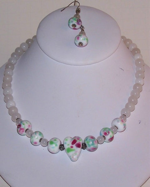 Rainbow Heart Lampwork Necklace Set