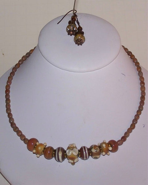 Brown Lampwork Beads Necklace Set