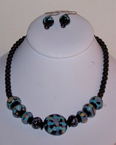 Black & Blue Lampwork Necklace Set