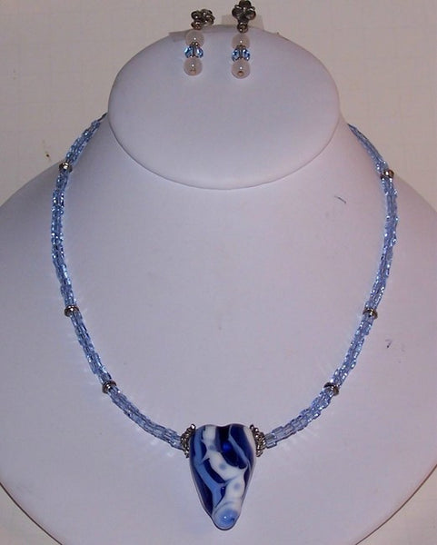 Blue Lampwork Heart Necklace Set