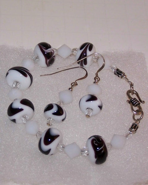 Black & White Lampwork Bead Bracelet Set