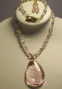 Lavender Phoenix Design on Matching Crystal Necklace Set