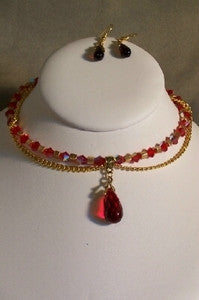 Red Crystal with Golden Chain on Choker Set