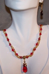 Red Crystal with Golden Chain Necklace Set