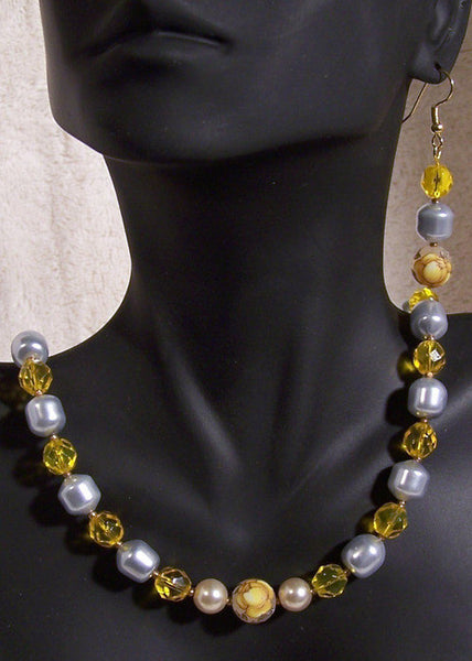 Yellow Necklace Set with Tensha Beads