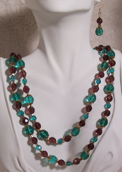 Purple Grape & Sea Green Crystal Necklace Set