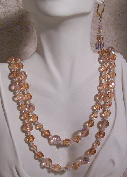 Watermelon Double Strand Crystal Necklace Set