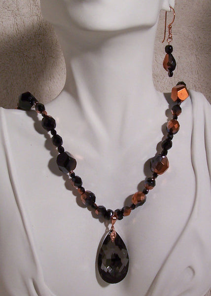 Black and Copper Crystal Necklace Set