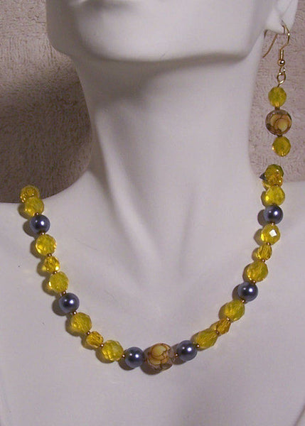 Yellow Necklace Set with Tensha Beads 2