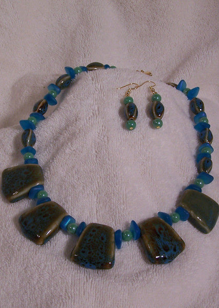 Blue/Green Ceramic Bead Necklace Set