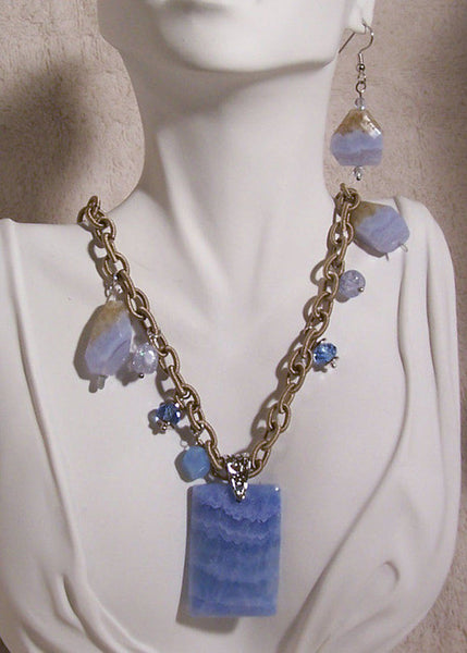 Blue Lace Agate Necklace Set