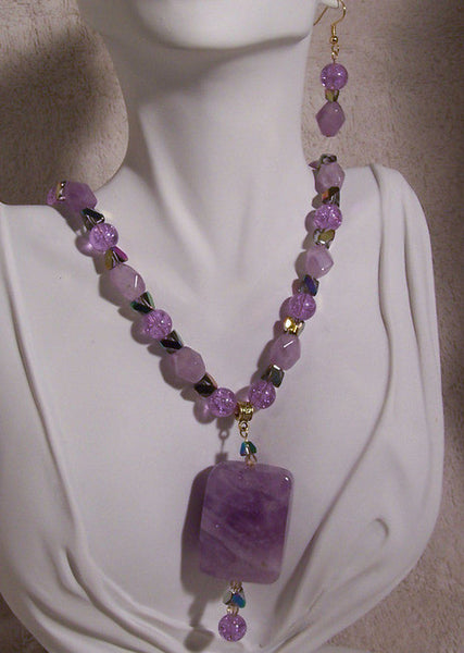 Amethyst Nugget on Amethyst and Glass Necklace Set