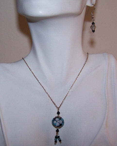 Black, Blue lampwork Pendant Set