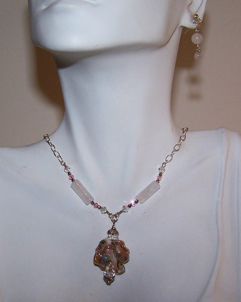 Brown & Pink Lampwork Pendant Set