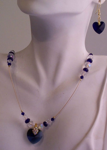 Cobalt Blue Hearts Necklace Set
