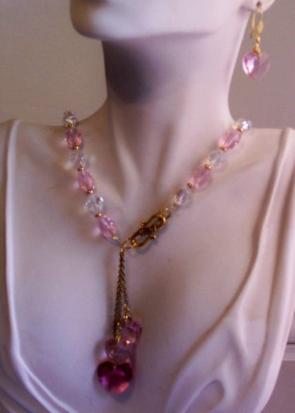 Pink Heart on Crystal Necklace Set
