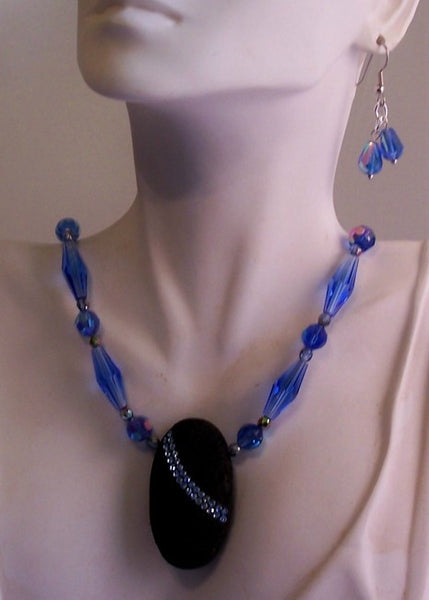 Sapphire on Lava Rock Jewelry Necklace Set