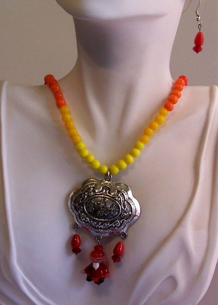 Red Oriental Wise Man Jewelry Set
