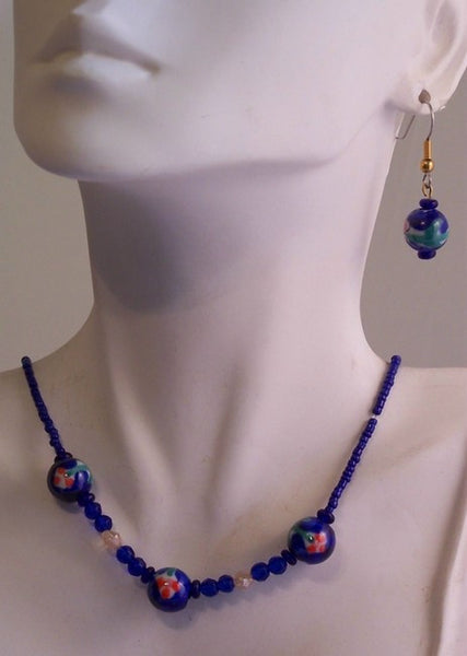 Cobalt Fancy Glass Necklace Set