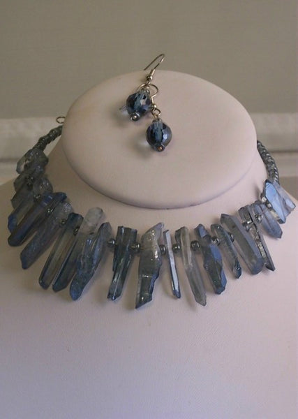 Aqua Glass Spikes Necklace Set