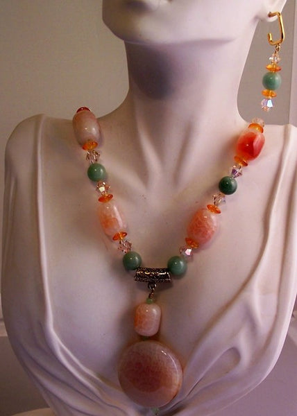 Round Orange Fire Agate Necklace Set