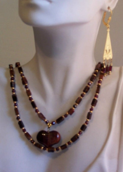 Double Strand Red Tigereye and Garnet Necklace Set