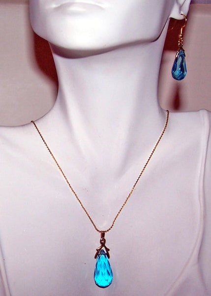 Aqua Blue Crystal Pendant Set