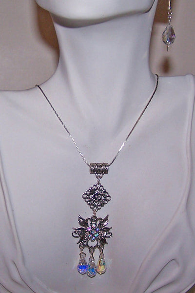 Crystal AB Pendant Set on Antiqued Silver No. 2