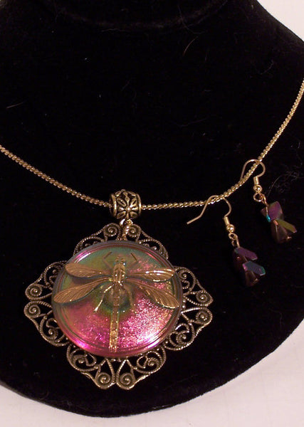 Dichroic Dragonfly Pendant Set